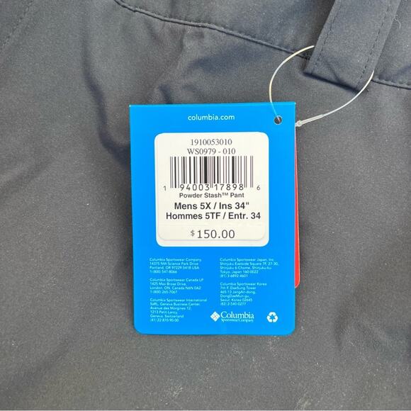 Columbia Omni Tech Powder Stash Black Ski/Snowboard Pants NWT Size 5X Ins. 34” - Picture 2 of 8